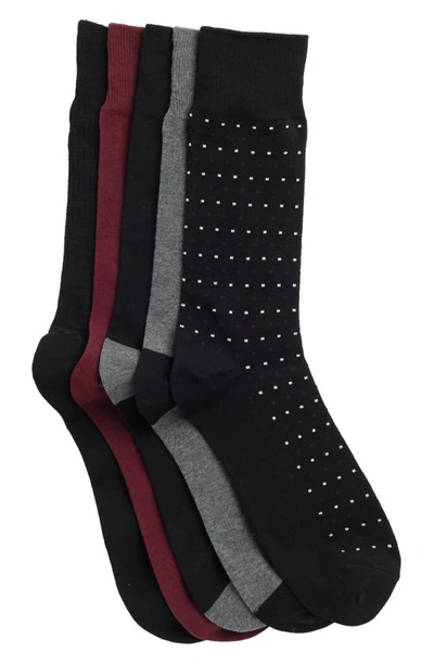 Shop Nordstrom Rack 5-pack Texture Crew Socks In Black Dot -grey