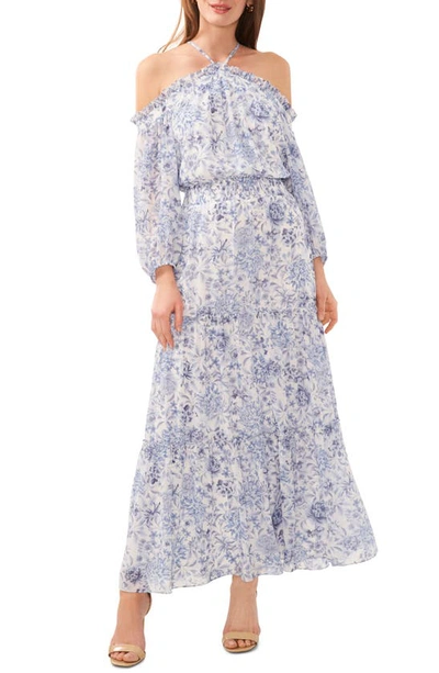 Shop Halogen ® Cold Shoulder Long Sleeve Halter Maxi Dress In Soft Indigo Blue