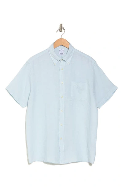 Shop Brooks Brothers Regular Fit Short Sleeve Linen Button-down Shirt In Bleached Aqua