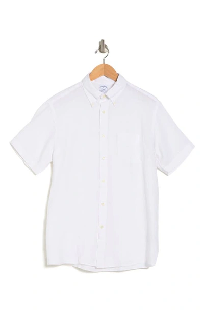 Shop Brooks Brothers Regular Fit Short Sleeve Linen Button-down Shirt In White