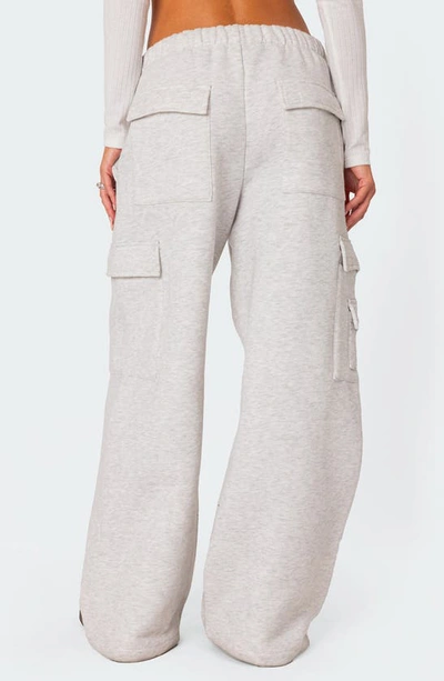 Shop Edikted Wide Leg Cotton Cargo Sweatpants In Light-gray