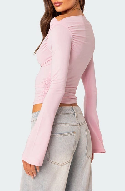 Edikted Dana Gathered Bell Sleeve Crop Top In Light-pink