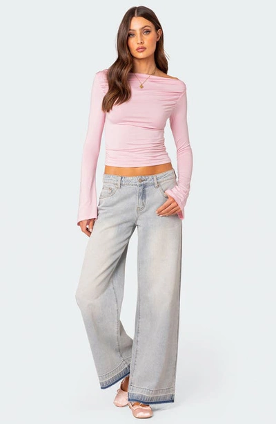 Edikted Dana Gathered Bell Sleeve Crop Top In Light-pink