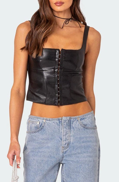 Shop Edikted Simone Faux Leather Corset Top In Black