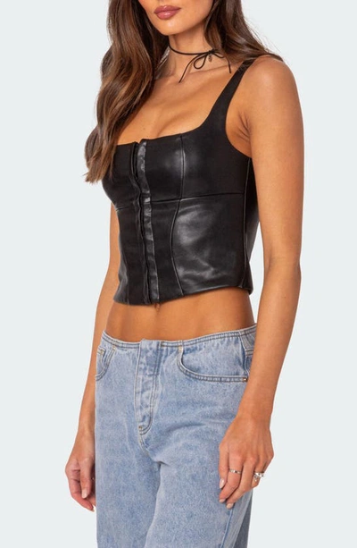 Edikted Simone Faux Leather Corset Top In Black