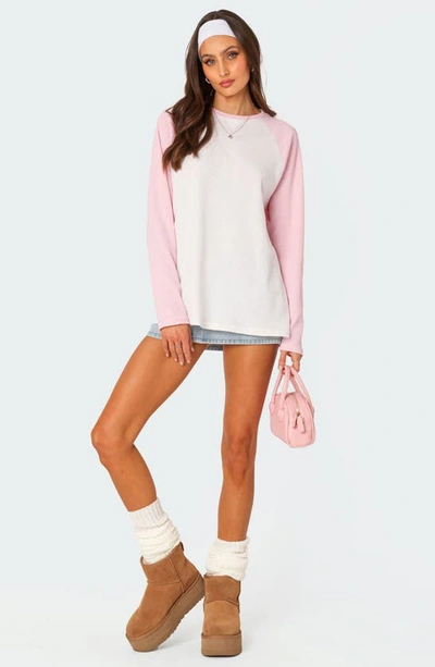 Shop Edikted Me Time Oversize Waffle Knit Top In Light-pink