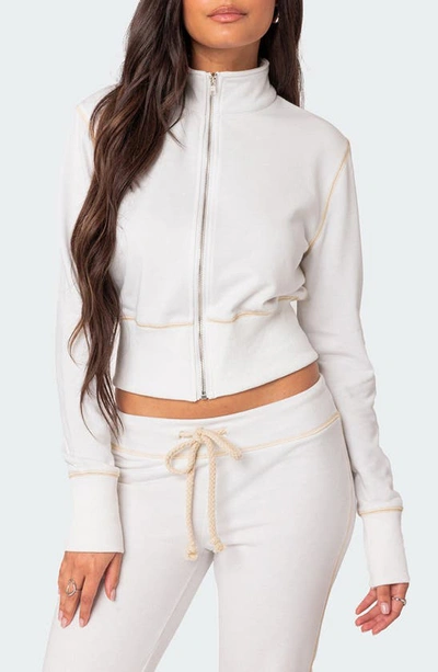 Shop Edikted Alexia Crop Zip-up Jacket In White