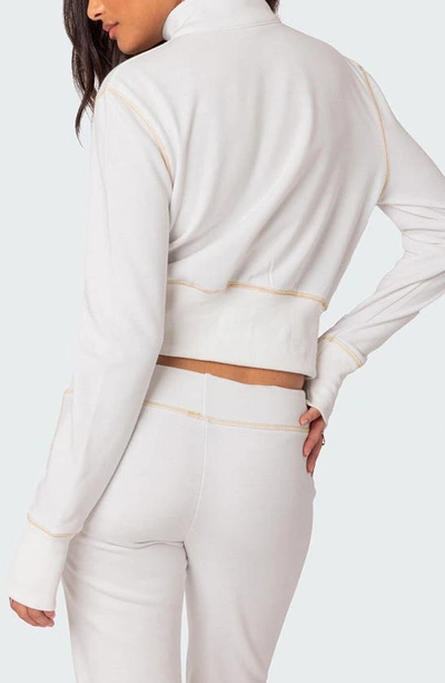 Shop Edikted Alexia Crop Zip-up Jacket In White