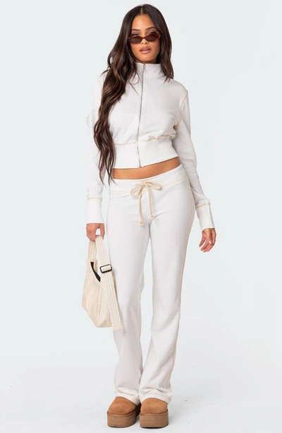 Edikted Women's Alexia Zip Up Sweatshirt In White