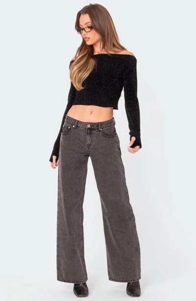 Edikted Farrah Off The Shoulder Crop Top In Black