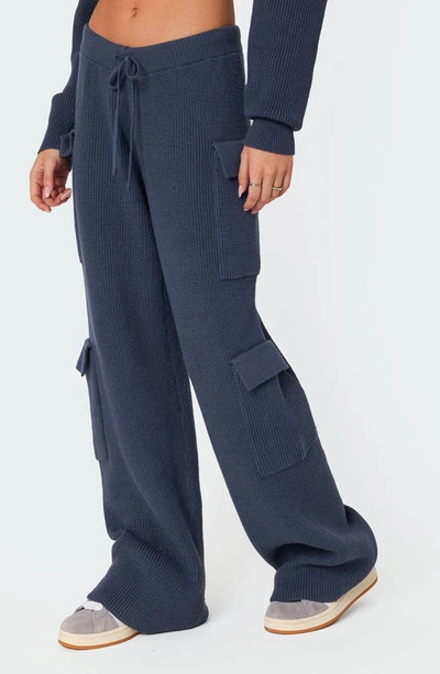 Shop Edikted Wynter Drawstring Cargo Sweater Pants In Blue