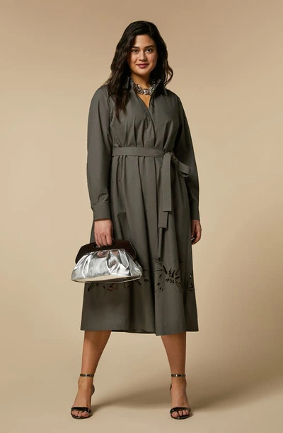 Marina Rinaldi Ghianda Cotton Midi Shirt Dress In Khaki