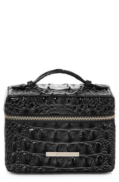 Shop Brahmin Small Charmaine Croc Embossed Leather Train Case In Black