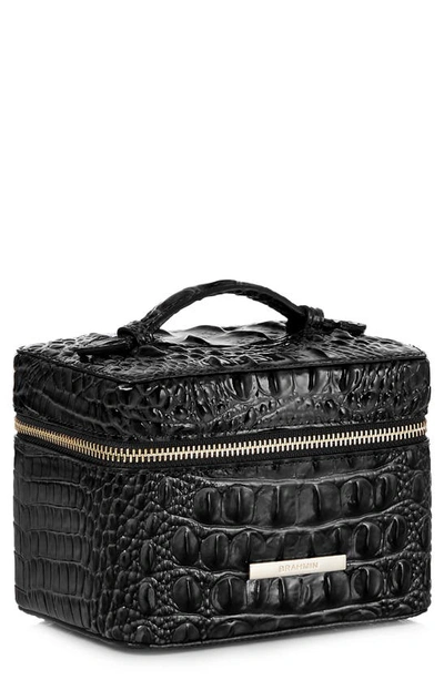 Shop Brahmin Small Charmaine Croc Embossed Leather Train Case In Black