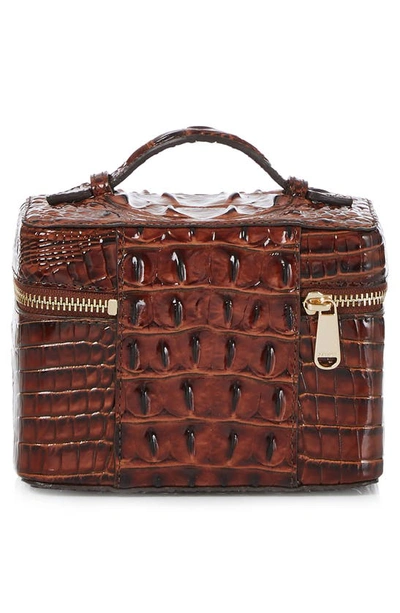 Shop Brahmin Small Charmaine Croc Embossed Leather Train Case In Pecan