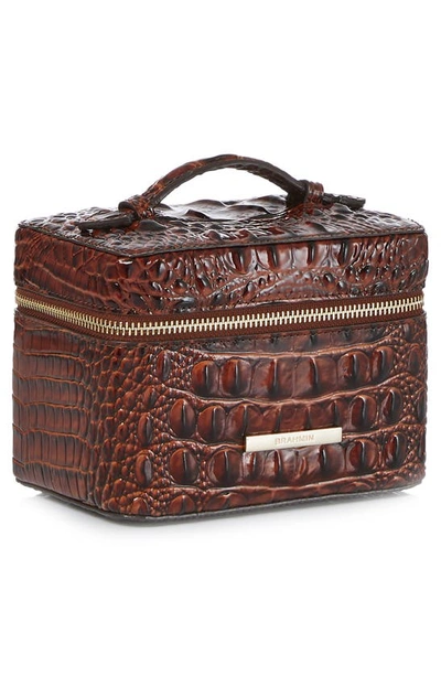Shop Brahmin Small Charmaine Croc Embossed Leather Train Case In Pecan