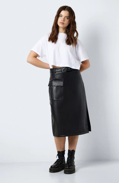 Shop Noisy May Paula Cargo Faux Leather Midi Skirt In Black