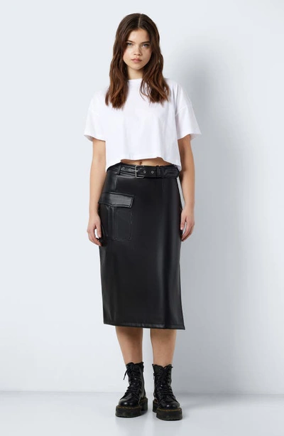Shop Noisy May Paula Cargo Faux Leather Midi Skirt In Black