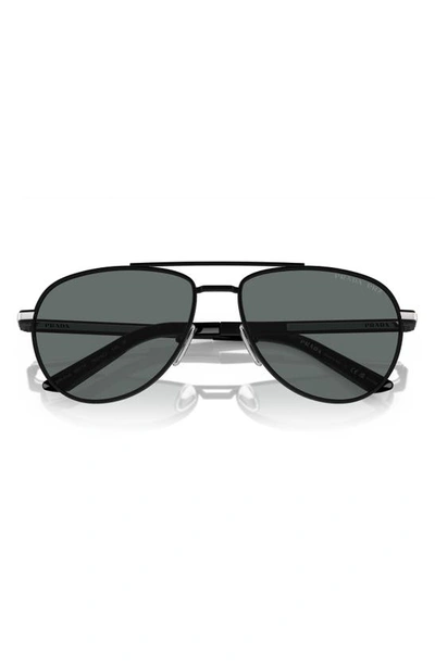 Prada 60mm Polarized Pilot Sunglasses In Matte Black