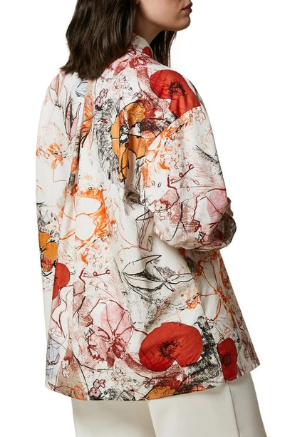 Shop Marina Rinaldi Saggio Floral Button-up Shirt In Off White/ Poppy