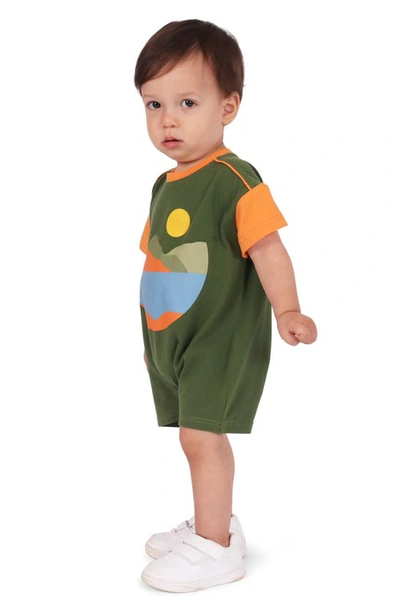 Shop Tiny Tribe Landscape Graphic Romper In Moss Green