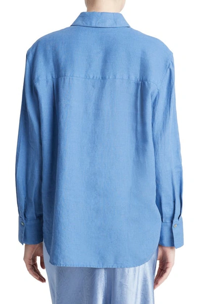 Shop Vince Easy Linen Button-up Shirt In Cadet Blue