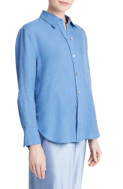 Shop Vince Easy Linen Button-up Shirt In Cadet Blue