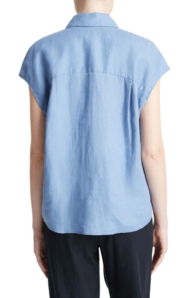 Shop Vince Dolman Sleeve Linen Shirt In Azure Gem