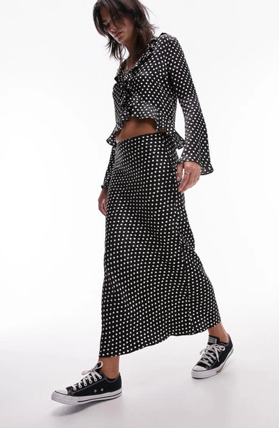 Shop Topshop Polka Dot Satin Maxi Skirt In Black Multi