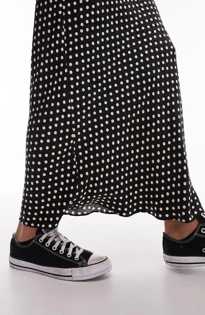 Shop Topshop Polka Dot Satin Maxi Skirt In Black Multi