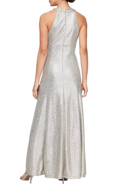 Shop Alex Evenings Metallic Sleeveless Gown In Champagne
