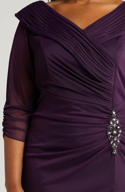 Shop Alex Evenings Rhinestone Detail Portrait Collar Gown In Eggplant