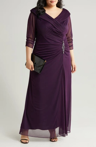 Shop Alex Evenings Rhinestone Detail Portrait Collar Gown In Eggplant