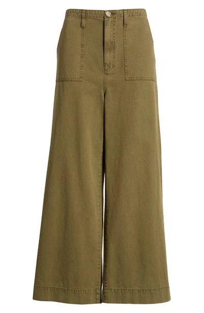 Shop Le Jean Utility Ankle Wide Leg Pants In Olive Green