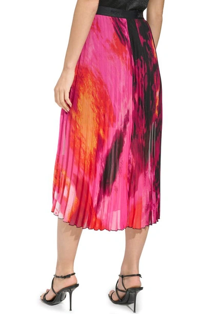 Shop Dkny Sportswear Print Pleated Asymmetric Midi Skirt In Shocking Pink Multi