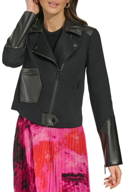 Shop Dkny Sportswear Mixed Media Moto Jacket In Black