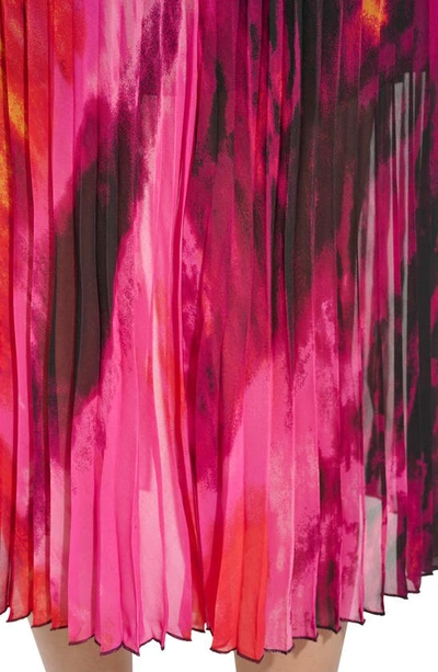 Dkny Sportswear Print Pleated Asymmetric Midi Skirt In Shocking Pink Multi