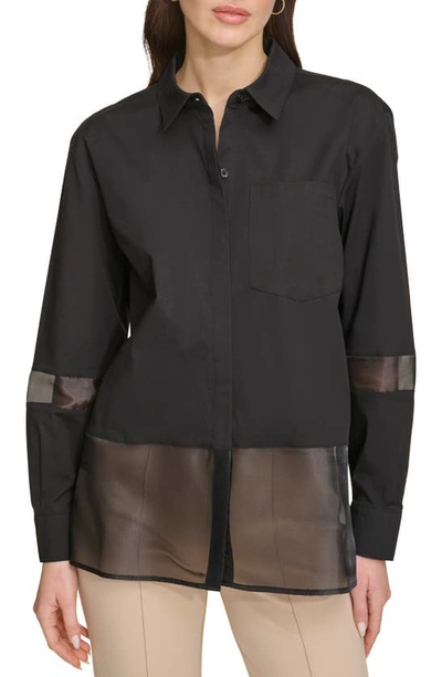 Shop Dkny Sportswear Mixed Media Button-up Shirt In Black