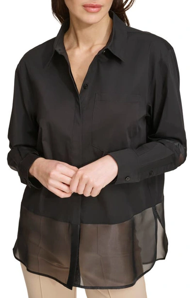 Shop Dkny Sportswear Mixed Media Button-up Shirt In Black