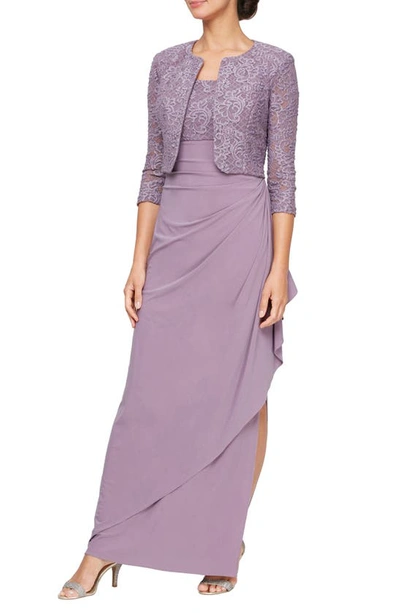 Shop Alex Evenings Empire Waist Gown With Bolero Jacket In Icy Orchid