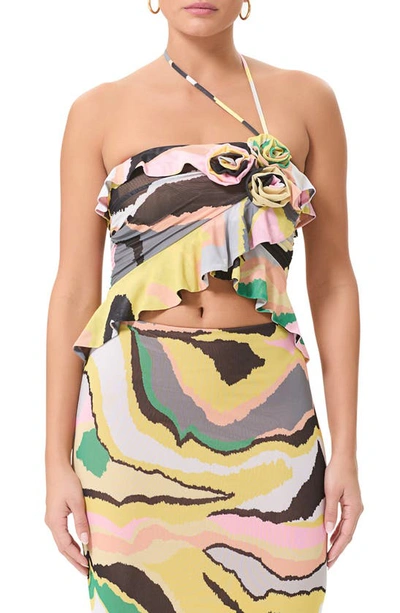Shop Afrm Thom Asymmetric Strapless Halter Top In Soft Linear Abstract