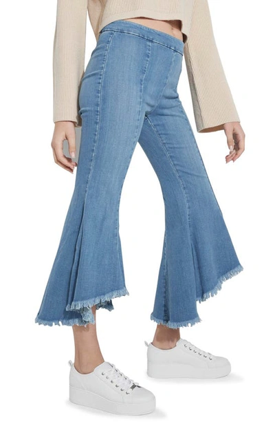 Shop Guess Sofia 1981 Frayed Ankle Flare Jeans In Blue