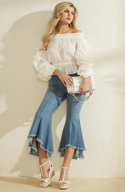 Guess Sofia 1981 Frayed Ankle Flare Jeans In Blue