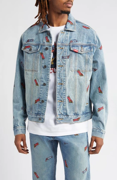 Shop Icecream Dan Embroidered Denim Jacket In Faded