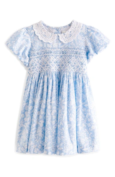 Shop Next Kids' Floral Smocked Bodice Cotton Dress In Blue