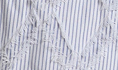 Shop Avec Les Filles Fray Pattern Tie Waist Long Sleeve Shirtdress In Blue/ White Stripe
