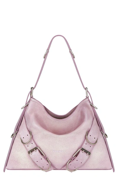Shop Givenchy Medium Voyou Boyfriend Leather Shoulder Bag In Old Pink