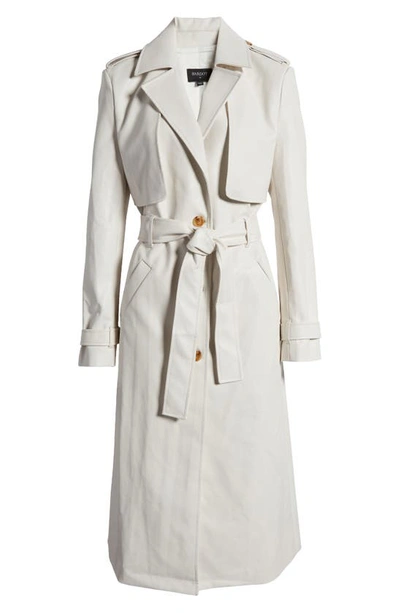 Shop Bardot Tie Waist Faux Leather Trench Coat In Ivory