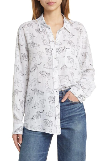 Shop Rails Charli Jungle Cats Print Linen Blend Button-up Shirt In Ivory Jungle Cats