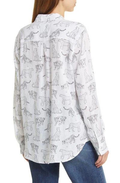 Shop Rails Charli Jungle Cats Print Linen Blend Button-up Shirt In Ivory Jungle Cats